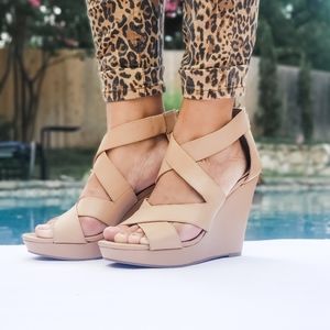 JESSICA SIMPSON Jenay Wedge Open Toe Platform Sand